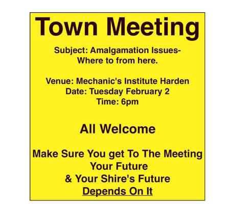 Town Meeting For Harden Shire Residents – Tuesday Feb 2, 6pm @Mechanic’s Institute Harden