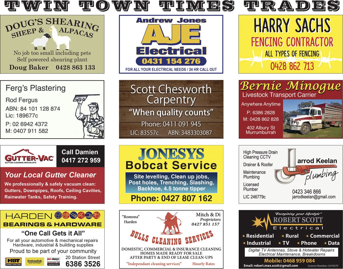 Thanks To Just Some Of Our Local Tradesman Who Continue To Support Their Local Paper and Their Residents