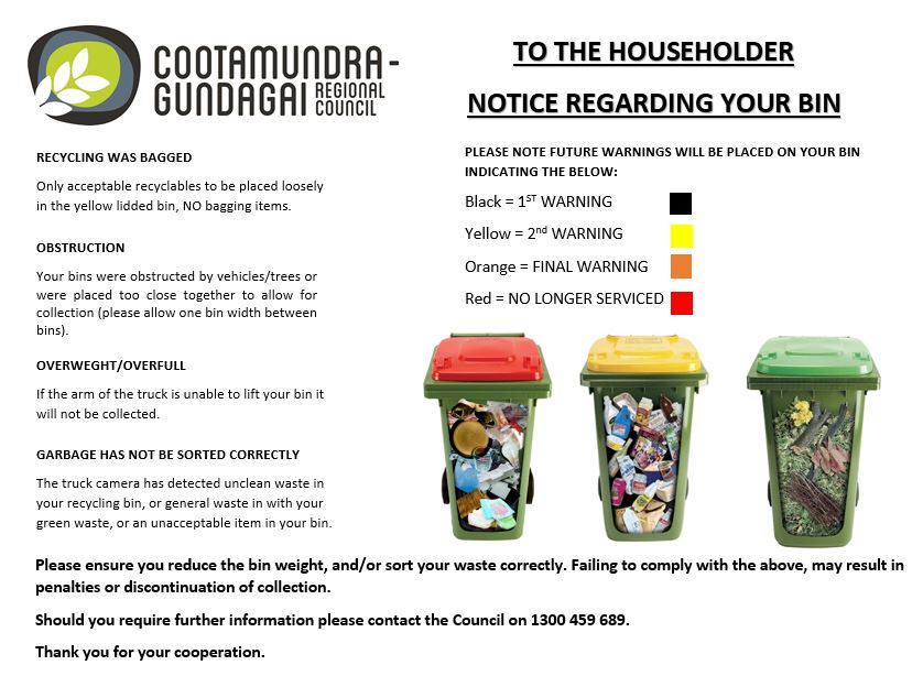 Bin Notices to assist with efficient garbage collection services.