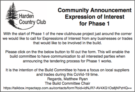 Harden Country Club call for Expression of Interest.