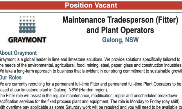 Position Vacant Maintenance Tradesperson (Fitter) and Plant Operators in Galong, NSW