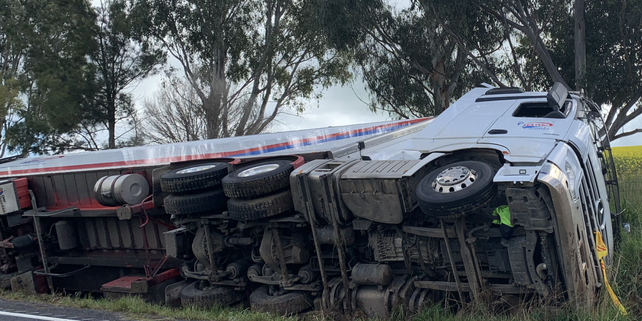 Semi-Trailer Rollover East of Harden