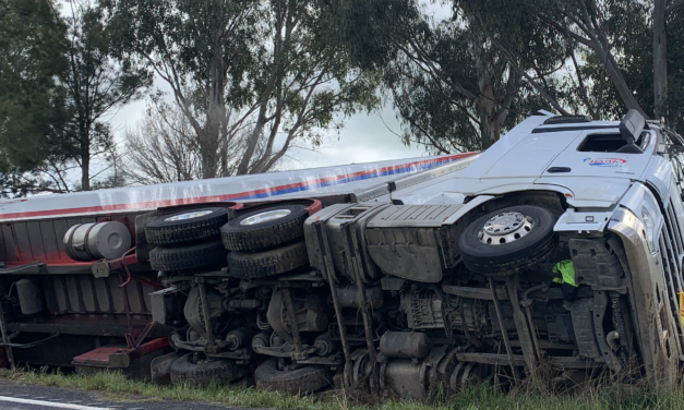 Semi-Trailer Rollover East of Harden